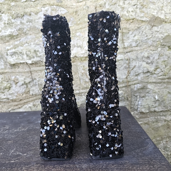 Womens Size 8 Black Platform Sequin Shoes High Heel Bootie Boots - Picture 11 of 13